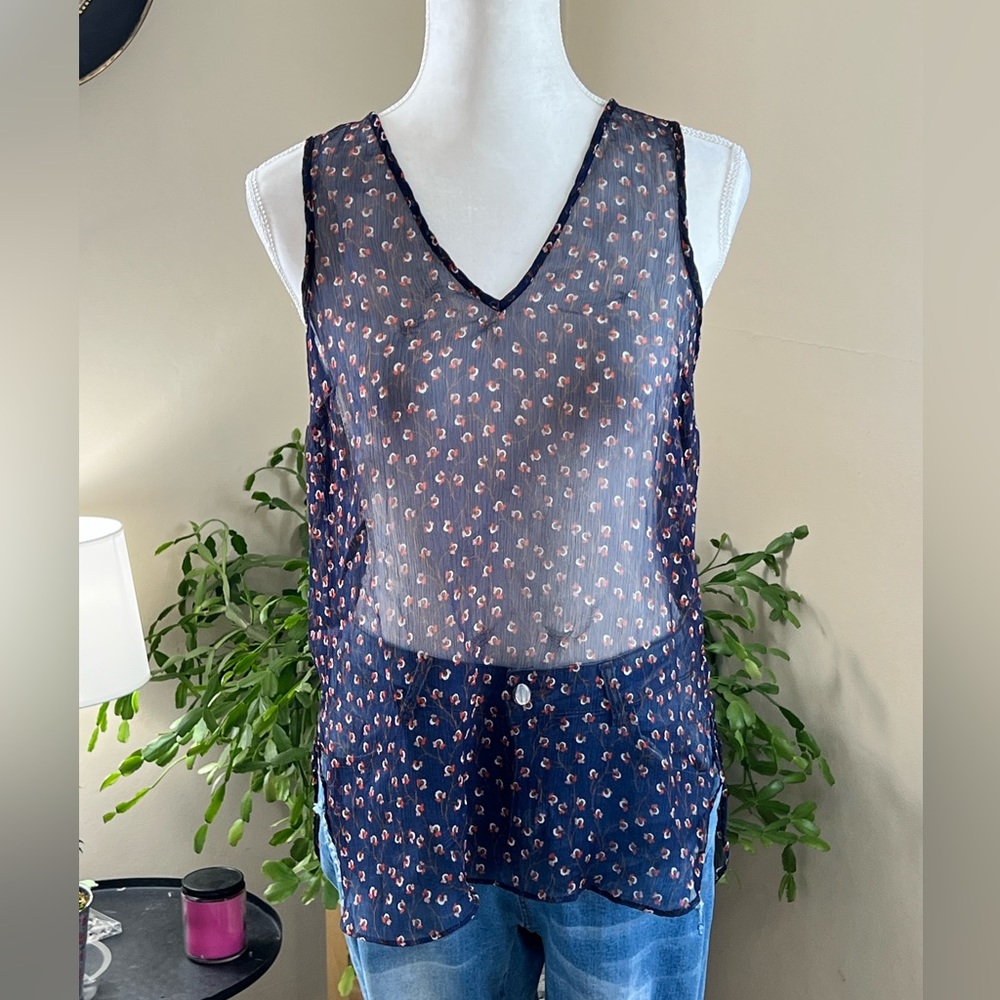 Old Navy, dark blue and flower, sheer tank top size Medium